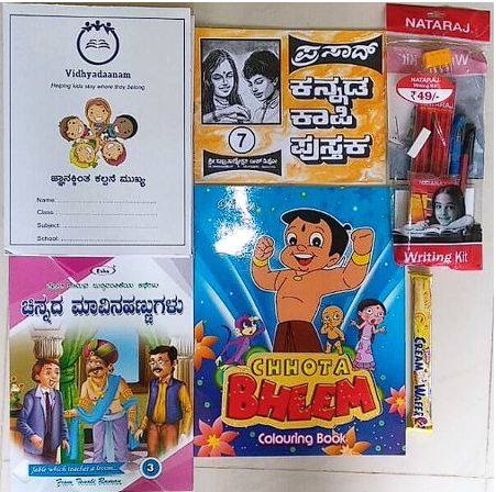 Donated books, stationery, and educational materials